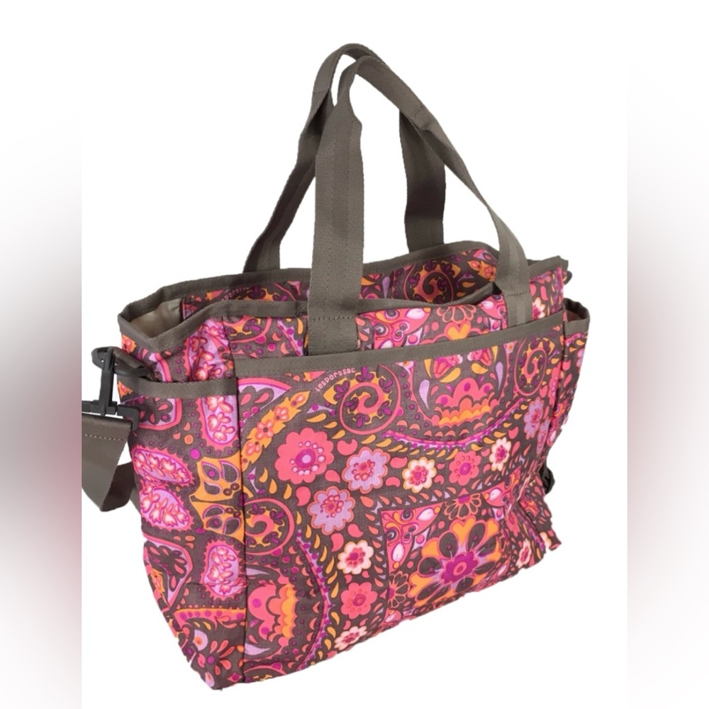LeSportsac Ryan ‘Flower Child’ Pink and Orange Tote Bag, EUC, Large